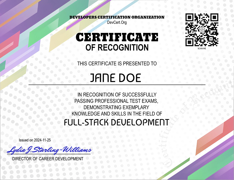 Full Stack Development Certificate for Developers